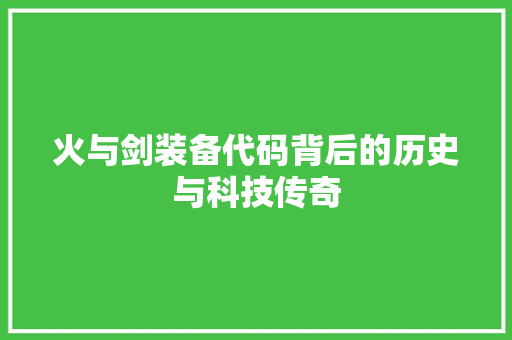 火与剑装备代码背后的历史与科技传奇