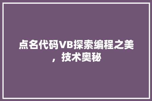 点名代码VB探索编程之美，技术奥秘
