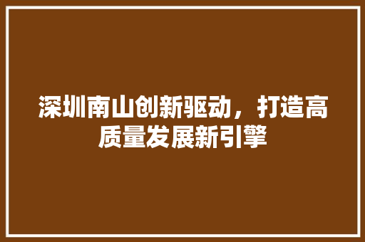 深圳南山创新驱动，打造高质量发展新引擎