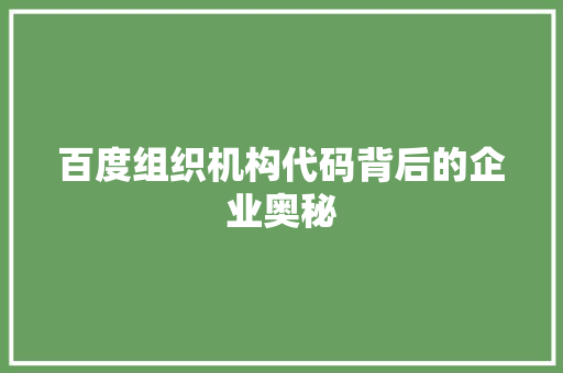 百度组织机构代码背后的企业奥秘