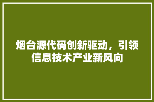 烟台源代码创新驱动，引领信息技术产业新风向