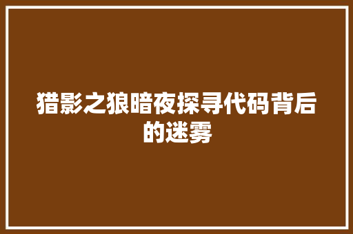 猎影之狼暗夜探寻代码背后的迷雾