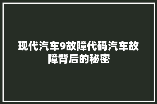 现代汽车9故障代码汽车故障背后的秘密