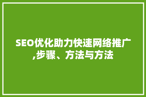 SEO优化助力快速网络推广,步骤、方法与方法
