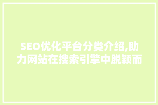 SEO优化平台分类介绍,助力网站在搜索引擎中脱颖而出