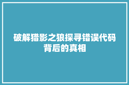 破解猎影之狼探寻错误代码背后的真相