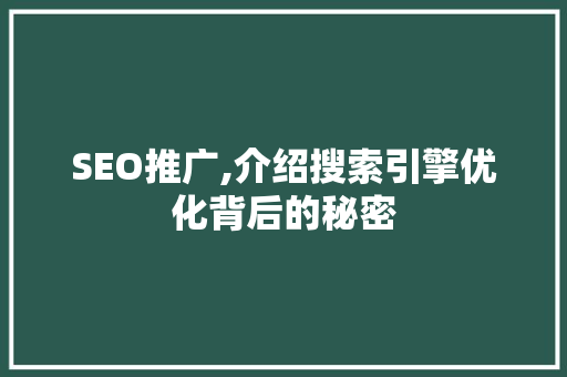 SEO推广,介绍搜索引擎优化背后的秘密