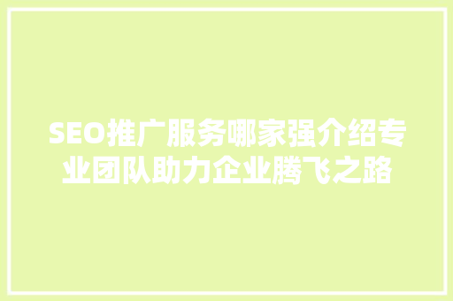 SEO推广服务哪家强介绍专业团队助力企业腾飞之路