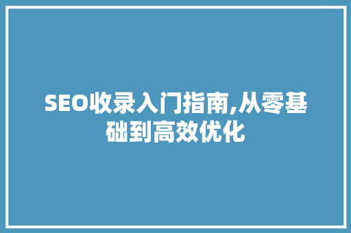 SEO收录入门指南,从零基础到高效优化