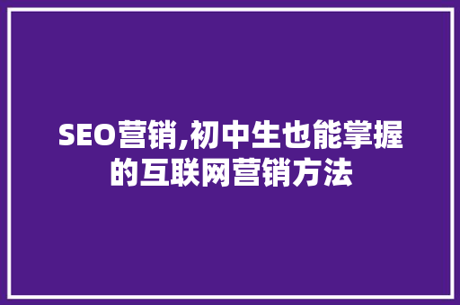 SEO营销,初中生也能掌握的互联网营销方法