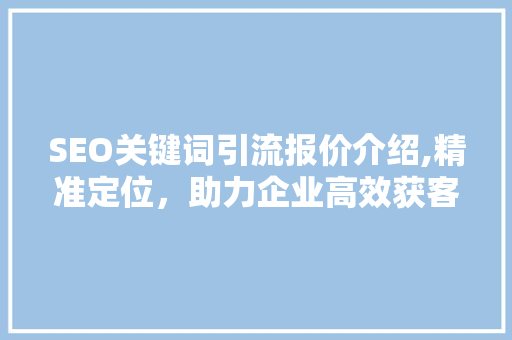 SEO关键词引流报价介绍,精准定位，助力企业高效获客