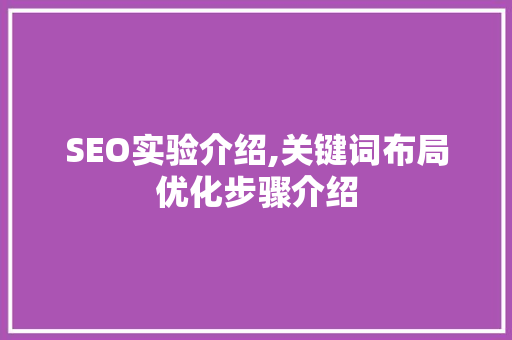 SEO实验介绍,关键词布局优化步骤介绍